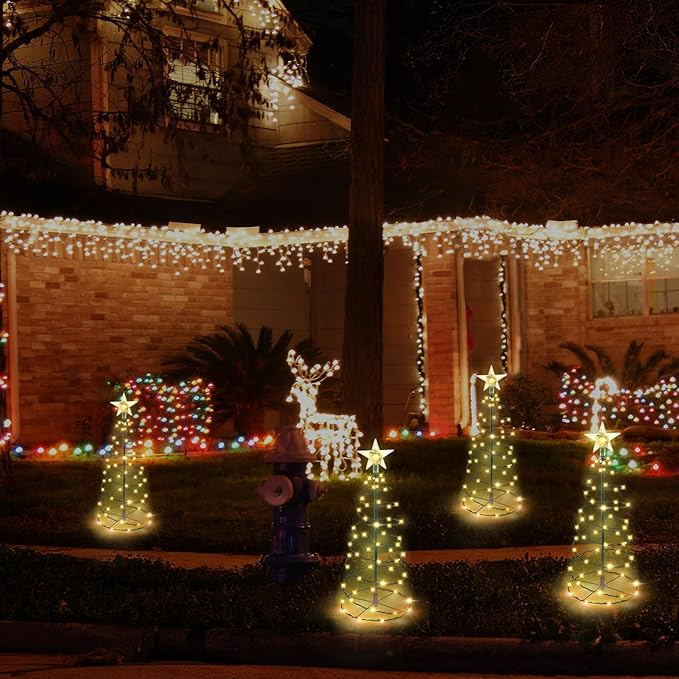 Outdoor Christmas Decorations, 2 Pack 20'' Spiral Solar Christmas Tree Lights, 8 Modes Solar Pathway Lights, Waterpoof Light up Prelit Xmas Tree for Garden Patio Yard Walkway Driveway(Warm White)