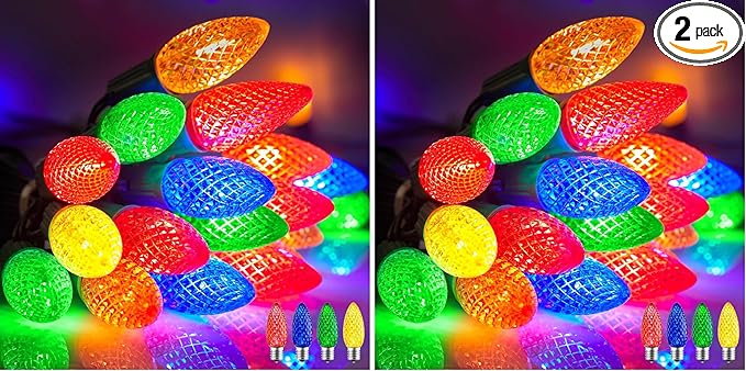 Minetom C9 Christmas String Lights, 100 Ft Multicolor Outdoor Christmas Lights, 100 Strawberry LED Bulbs, Connectable UL Certified for Indoor Roofline Holiday Backyard Xmas Decor (Pack of 2)