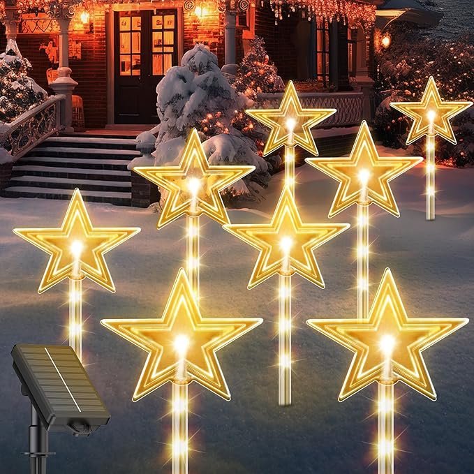8 Pack Christmas Decorations Outdoor for Yard, 2 Charging Ways Large 1200mAh Solar Christmas Pathway Lights, 32 LED Christmas Lights 10 Modes Waterproof Christmas Decorations Outside for Garden Decor