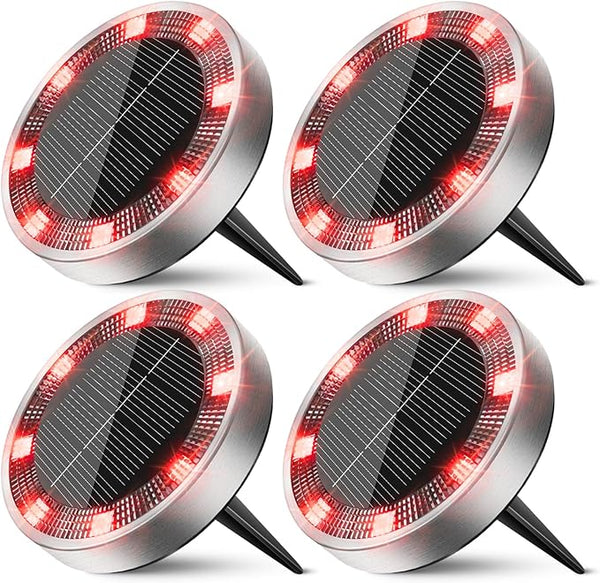 Peasur Mini Solar Ground Lights Outdoor, 4 Pack Flat Solar Powered Disc Lights, IP68 Waterproof, Anti-Rust | Lumora