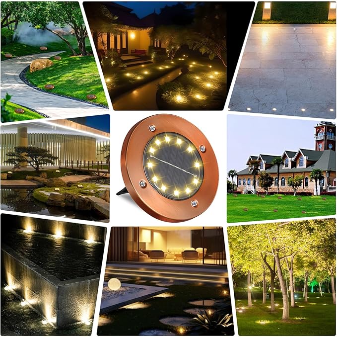 Solar Ground Lights Outdoor Waterproof Flat Garden Solar Disk Lights Outdoor Floor Lights 12 LED 4 Pack for Garden | Lumora