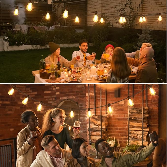 192FT(2x96FT) LED Outdoor String Lights, Patio Lights with 60+3 Shatterproof Waterproof 2700K Dimmable Bulbs | Lumora