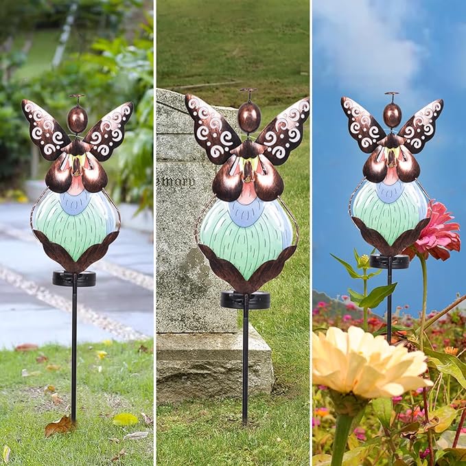 HUYIENO Solar Angel Garden Stake Lights 38inch Colored-Painted Outdoor Waterproof Memorial Garden Decor 2 Lighting Modes Cemetery Decorations for Grave for Remembrance Gifts & Sympathy Gifts Dress