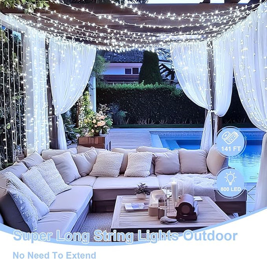 JMEXSUSS 800 LED White Christmas String Lights Outdoor, String Twinkle Lights Clear Wire Plug in for Tree Christmas Room Wedding Outside Decorations