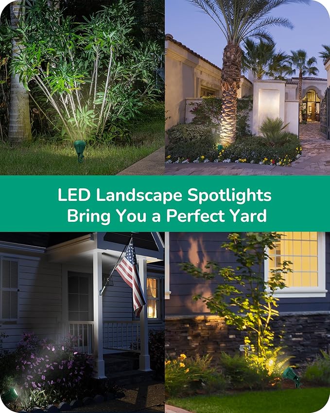 EDISHINE 120V Spotlight Outdoor, 5 Extra Color Lenses, 5.5W 500LM Waterproof LED Outdoor Spotlight, 5000K Landscape Lighting for Yard Flag Tree Holiday Decor, 180° Adjustable, UL Listed