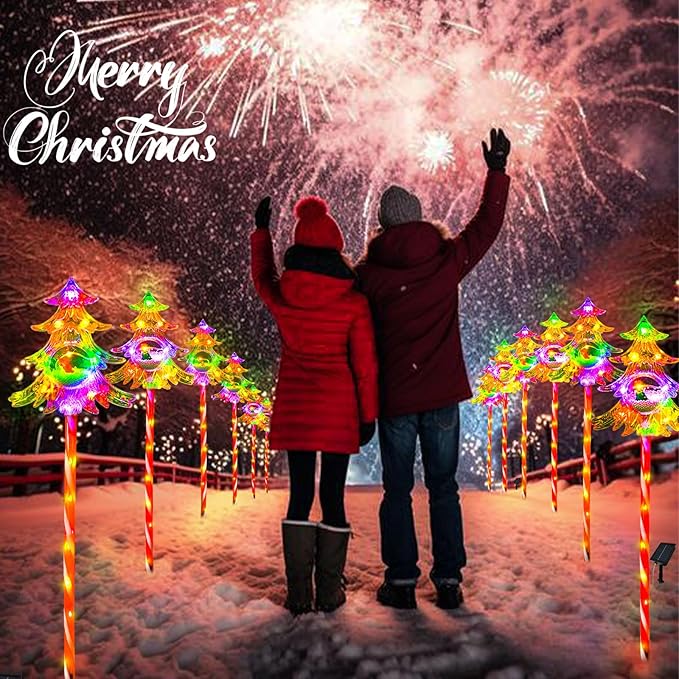 30.7'' Larger Christmas Decorations Outdoor Solar Pathway Lights, 3Packs Solar Christmas Trees with Colour 51LEDS, Xmas Tree Candy Cane Stake Lights Outside for Garden Porch Path Yard Decor