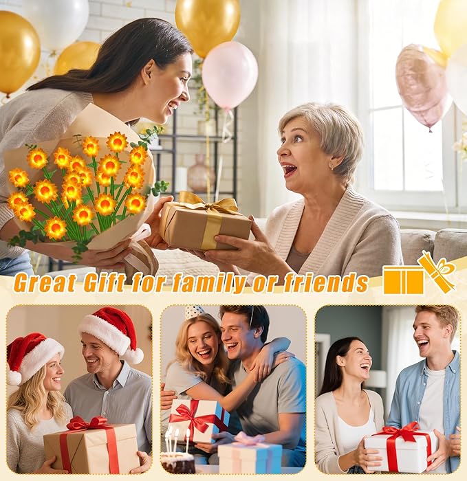 Solar Lights Outdoor Waterproof Sunflowers Garden Decor,4 Packs with 24 Sunflower lights,Birthday Gifts for Women Mom,Solar Flowers Decorative Lights for Outside Yard Lawn Patio Porch decorations