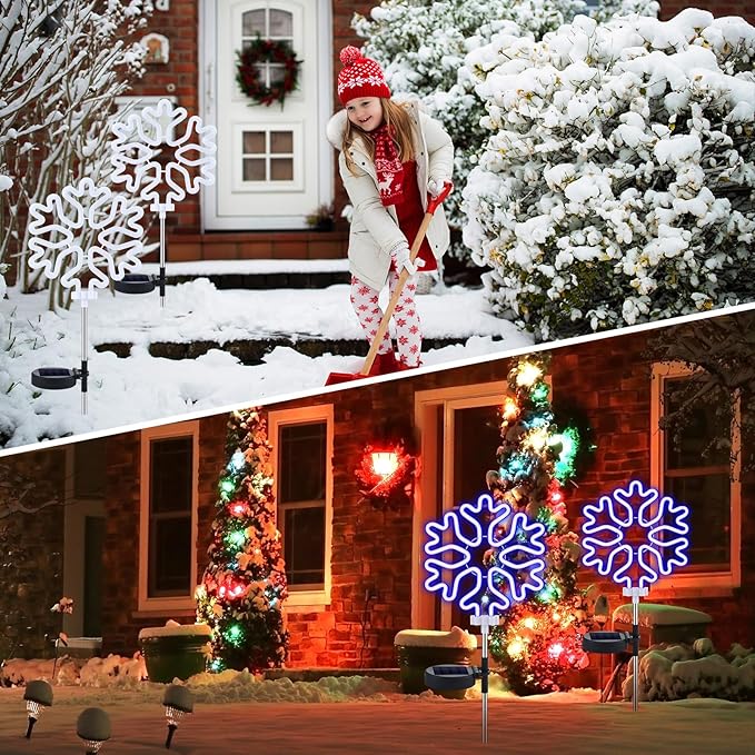 2 Pcs Solar Christmas Snowflake Garden Stake Lights Waterproof Xmas Snowflake Solar Landscape Path Lights for | Lumora