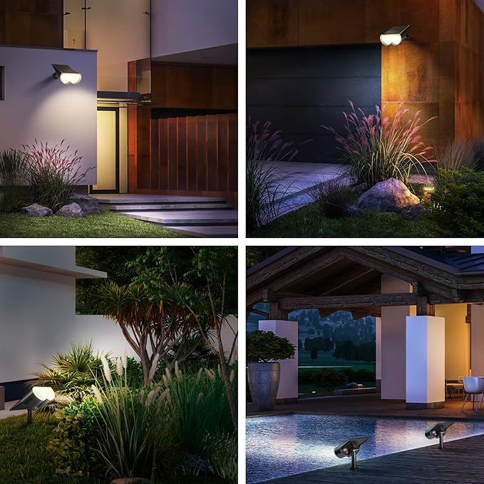 Consciot Solar Spot Lights Outdoor, 16 LEDs IP67 Waterproof, Auto On/Off Landscape Spotlights, 2-in-1 Adjustable Wall Lights for Garden Yard Pathway, 4 Pack (Warm White)