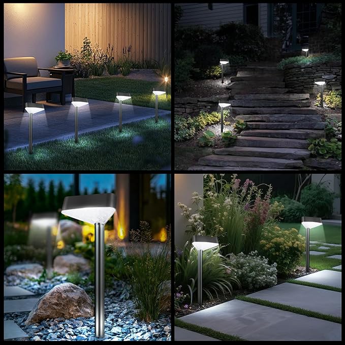 Solar Pathway Lights Outdoor, Bright LED Solar Landscape Lights, Waterproof Solar Garden Lights for Yard, Patio, Walkway, Lawn, Driveway(Cold White, 6 Pack)