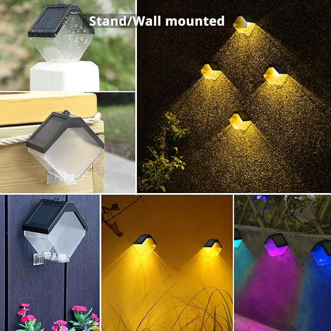 Hanging Solar Lights Landscape Path Lights Outdoor Waterproof Ice Block Lantern with Ring Clip Wall mounted DIY String Light Christmas Decor Tree Yard Garden Patio Fence (2 pack warm white & RGB)