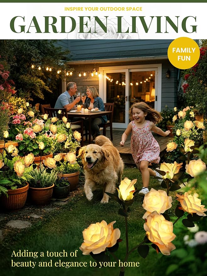 GIGALUMI Solar Lights Outdoor for Garden Decor, 3 Pack Solar Flower Lights Waterproof, 2 Lighting Modes 9 Rose Flowers for Pathway,Yard, Patio Decoration, Gardening Gifts for Women (Yellow)
