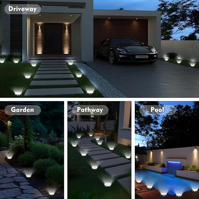 Solar Ground Lights Outdoor, 12 Pack Solar Lights Outdoor Waterproof, Mini Flat Solar-Powered Garden Light, Landscape Lighting for Garden Yard Lawn Pathway Walkway Driveway Backyard Decor, Cold White
