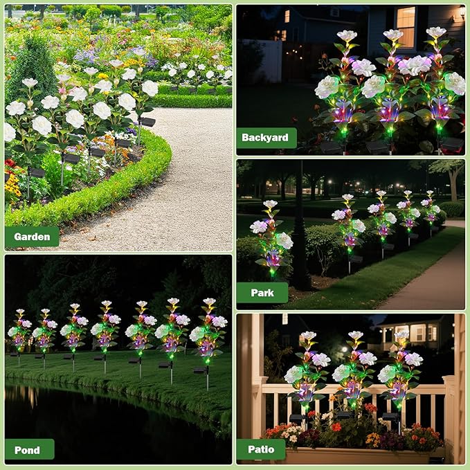 Solar Flower Lights, Multi-Color Changing Gardenia Lights, Solar Flowers Outdoor Waterproof, Solar Powered Garden Decor for Patio Yard Pathway Decoration(2 Pack)