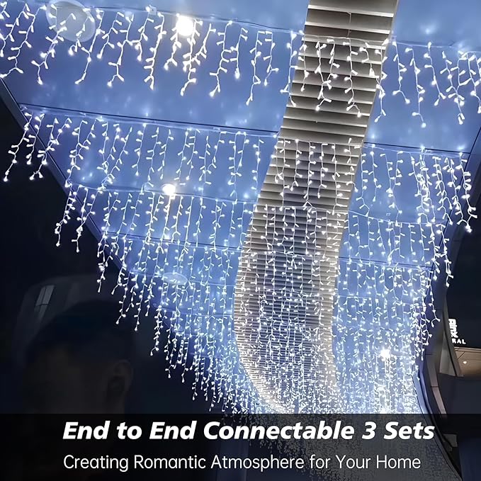 LED Icicle Lights for Outdoor Christmas Decorations,39.4Ft 400 LEDs Christmas Fairy Light with Timer&Memory Function,8 Lighting Modes,Plug in hanging Curtain Lights for Xmas Party(Cool White)