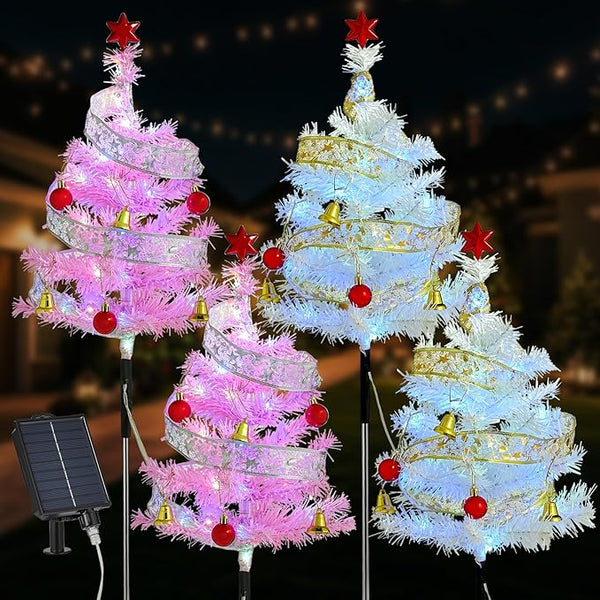 4 Pack Solar Christmas Trees Outdoor, 8 Lighting Modes Waterproof Solar Powered Xmas Decorations Tree Lights with | Lumora