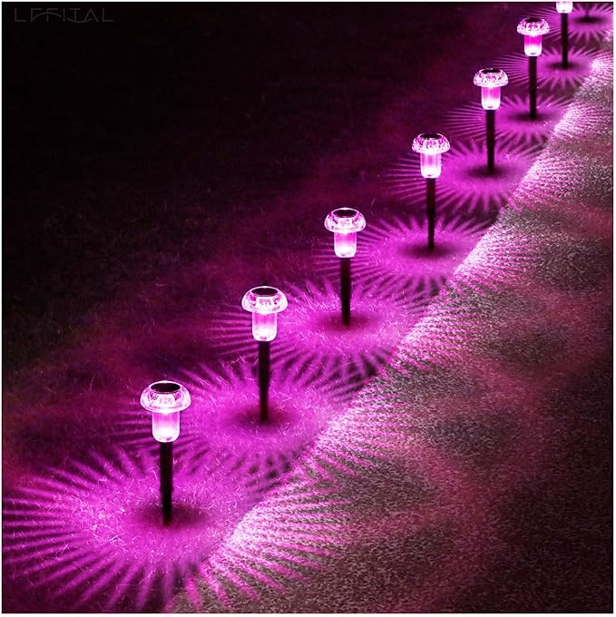 16 Pack Halloween Solar Lights Outdoor Hot Pink Solar Pathway Lights Outdoor Purple Mushroom LED Waterproof | Lumora