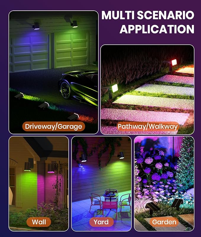 1 Pack Solar Outdoor Lights Waterproof IP67,Spotlights 6 Colors Changing+10 Lighting Modes Christmas Easter Solar | Lumora