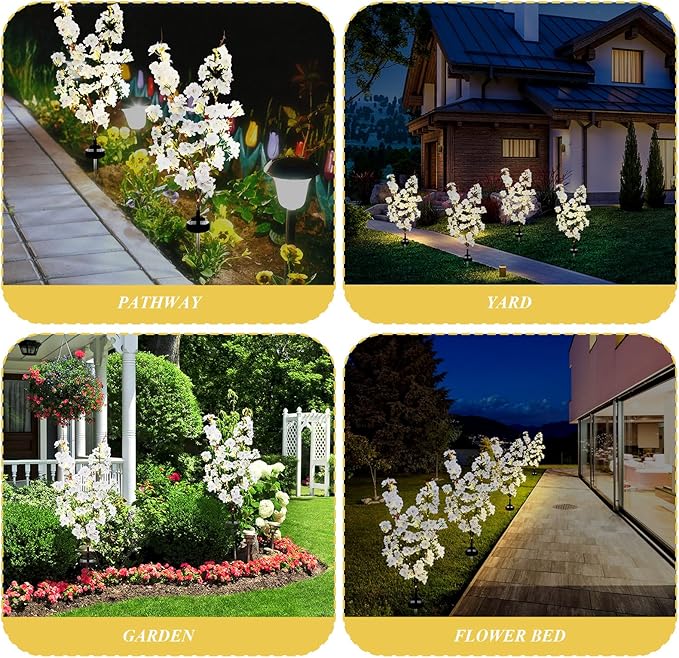 VIHOSE 2 Pack Spring Flowers Solar Stake Lights Outdoor Decor Waterproof Artificial Cherry Solar Lights for Outdoor Garden Yard Pathway Home Wedding Decor
