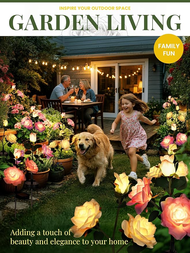 GIGALUMI Solar Lights Outdoor for Garden Decor, 6 Pack Solar Flower Lights Waterproof, 2 Lighting Modes 18 Rose Flowers for Pathway,Yard, Patio Decoration, Gardening Gifts for Women (Multi-Colored)