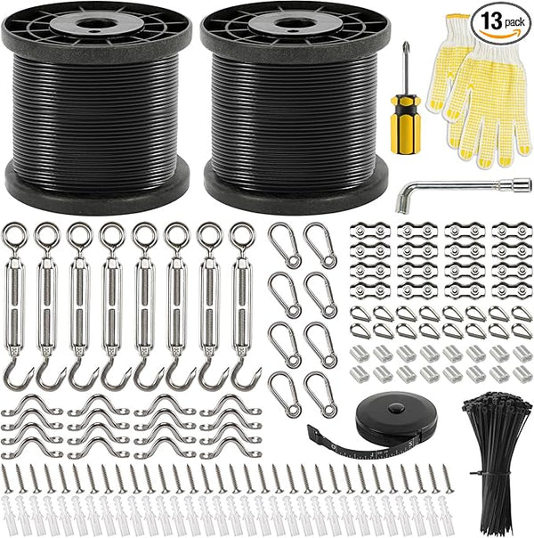 400 Ft String Light Hanging Kit Outdoor, Nylon Coated Stainless Steel 304 Wire Rope, String Light Kit Included | Lumora