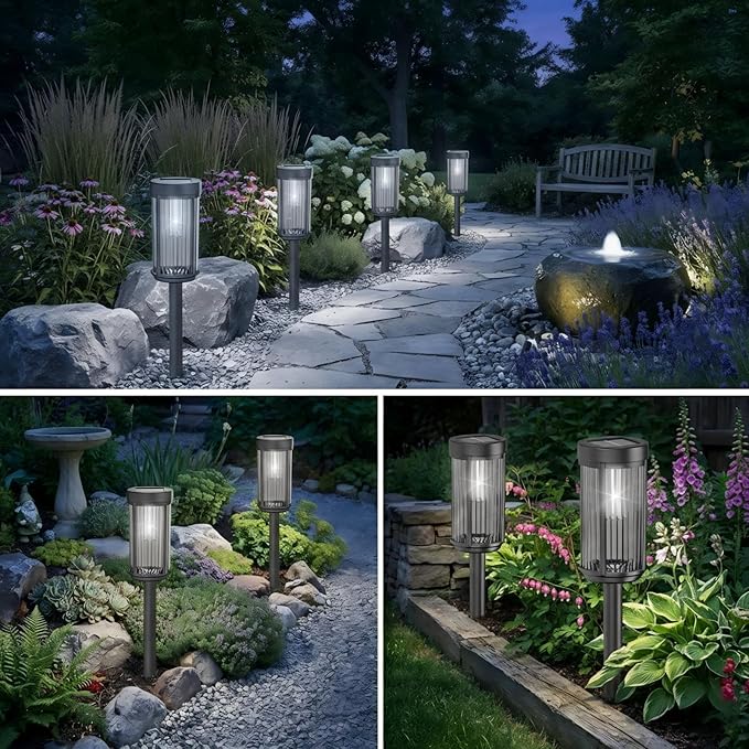 Sparkblaze 2 Pack Solar Garden Lights Outdoor, Decorative Solar Pathway Lights for Yard Auto On/Off Landscape Lighting for Walkway, Lawn, Garden, Waterproof Solar Stake Lights. (2, Cold White)