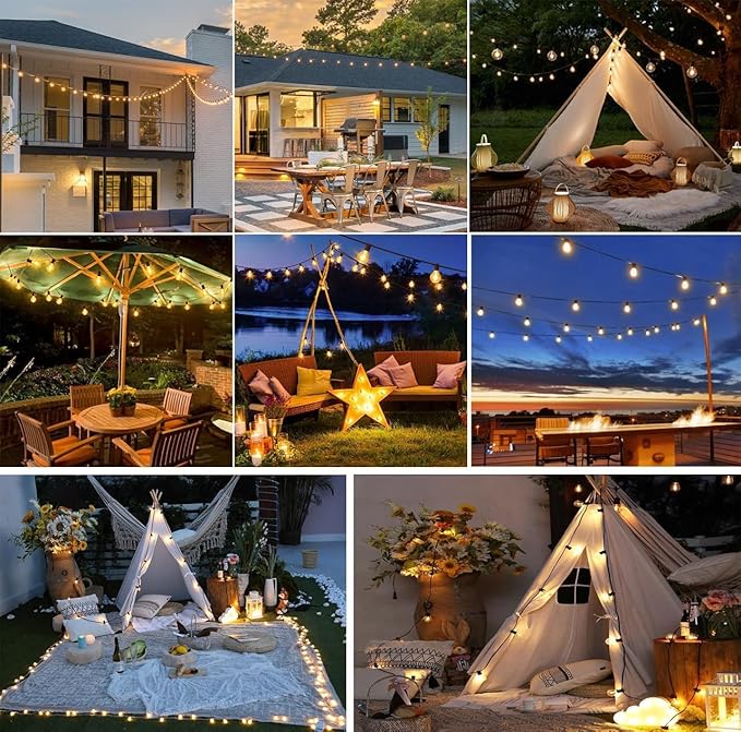 Yuusei Solar String Lights Outdoor 50 FT, Patio Lights for Outside with 25+1 Shatterproof Bulbs, Solar Powered with USB Port, Waterproof Solar LED Hanging Light for Backyard Garden 2700K Warm White