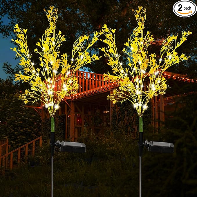 Solar Canola Flowers Lights, 2 Pack Decorative LED Aritificial Flower Lights for Outdoor Garden Patio Yard Decor