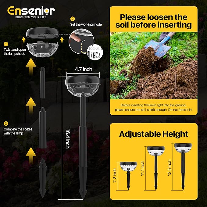 Ensenior 8-Pack Solar Lights Outdoor, Auto ON/Off 6500K LED Solar Garden Lights for Pathway, Yard, Patio, Walkway | Lumora