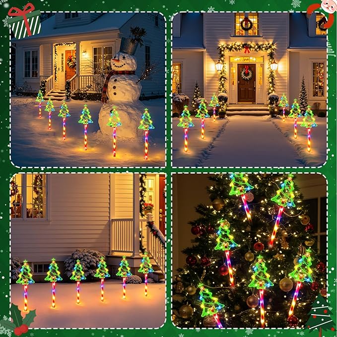 Christmas Solar Pathway Lights Outdoor Decorations,10 Modes 78 LED Outdoor Christmas Tree Solar Candy Stake Lights | Lumora