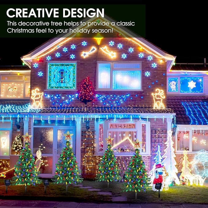 Solar Christmas Trees Decorations, Solar Powered Xmas Tree Lights Outdoor Waterproof with 50 LEDs and 8 Modes for Yard, Lawn, Pathway, Garden, Front Porch, Cemetery, Graveside Decor (2 Pack)