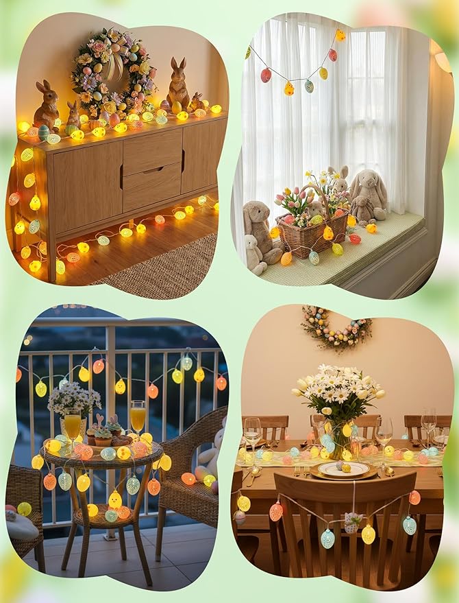 8.5Ft Easter Cracked Egg and Chick String Lights, 10 Festive LED Spring Easter Decorations Cute Yellow Chick Egg Fairy Lights Plug in for Indoor/Outdoor Parties Holiday Home Garden Patio Garland Decor