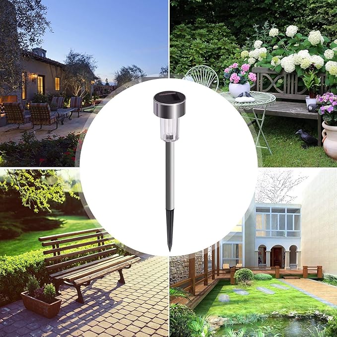 Solar Lights Outdoor, 12Pack Stainless Steel Outdoor Solar Lights - Waterproof, LED Landscape Lighting Solar Powered Outdoor Lights Solar Garden Lights for Pathway Walkway Patio Yard & Lawn-Cool White