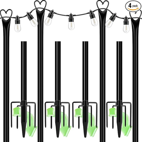 XDW-GIFTS String Light Poles with Fork for Outdoor, 4 Pack 9.8 FT Tall Metal Posts for Hanging String Lights Patio | Lumora