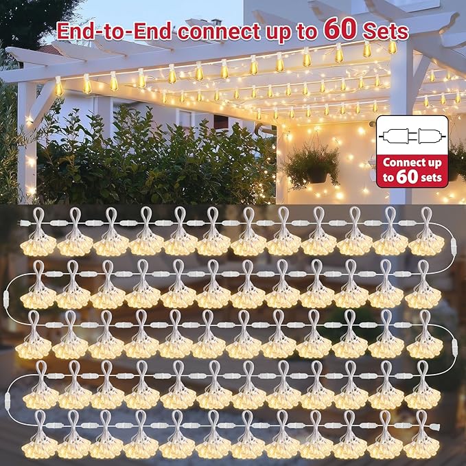 LAMPHOME Outdoor String Lights, 26FT Patio Lights with 12+1 ST38 LED Edison Bulbs (1 Spare), Connectable String | Lumora