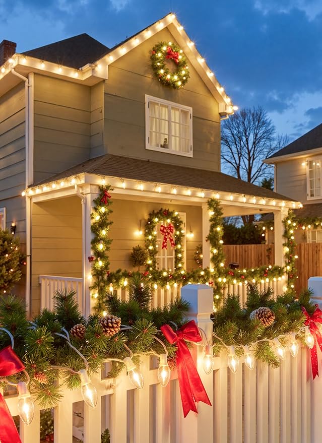 Vintage C9 LED Christmas Lights Outdoor, 50Ft C9 String with 50 Shatterproof Colorful Bulbs, Waterproof Connectable Christmas Tree Lights for Roofline Holiday Garden Party Xmas Decorations