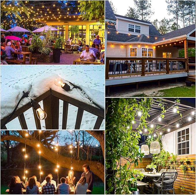 Mlambert Plug in 3 Color Outdoor LED Dimmable String Lights Bundle with 6 Pack Replacement Bulbs | Lumora