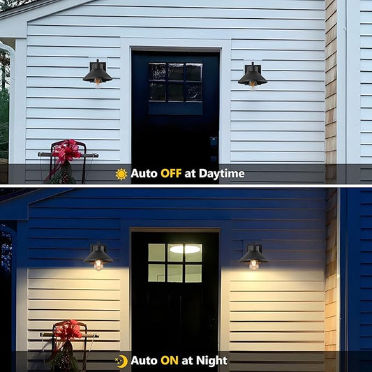 Dusk to Dawn Outdoor Barn Light Fixture with GFCI Outlet, Powder-coated Black Waterproof Exterior Wall Light Sconce, Photocell Sensor Porch Light Wall Mount with Outlet,Modern Farmhouse Outside Lights