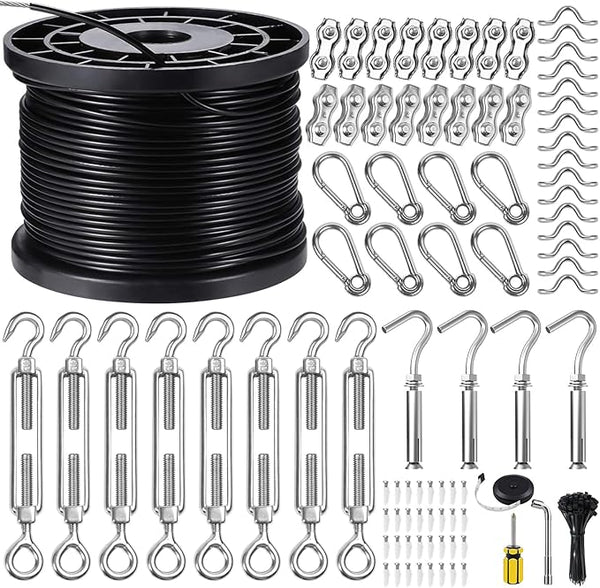 BLIKA String Light Hanging Kits, 500FT Coated Stainless Steel 304 Wire Rope, Outdoor Light Guide Wire, Globe String | Lumora