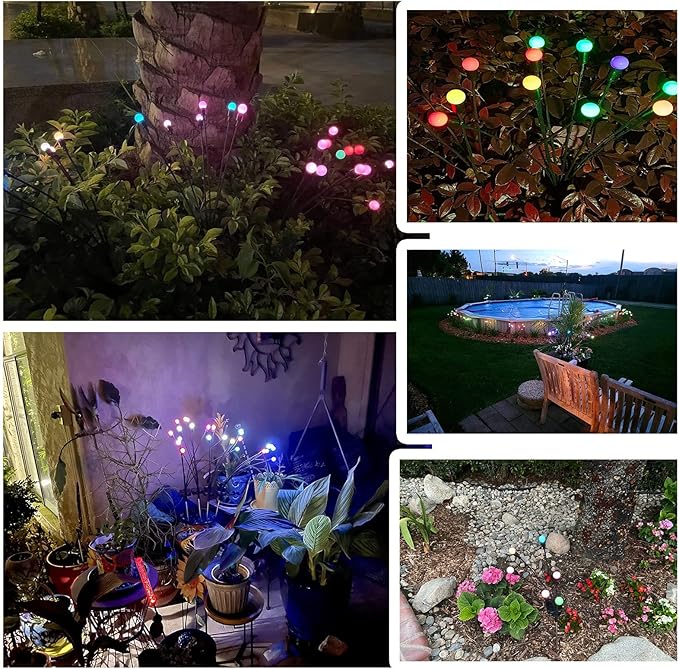 Firefly Solar Pathway Lights, LED Solar Starburst Swaying Light, Solar Garden Lights Waterproof IP65, Patio Landscape Lawn Decor Lighting Stakes(6pcs)