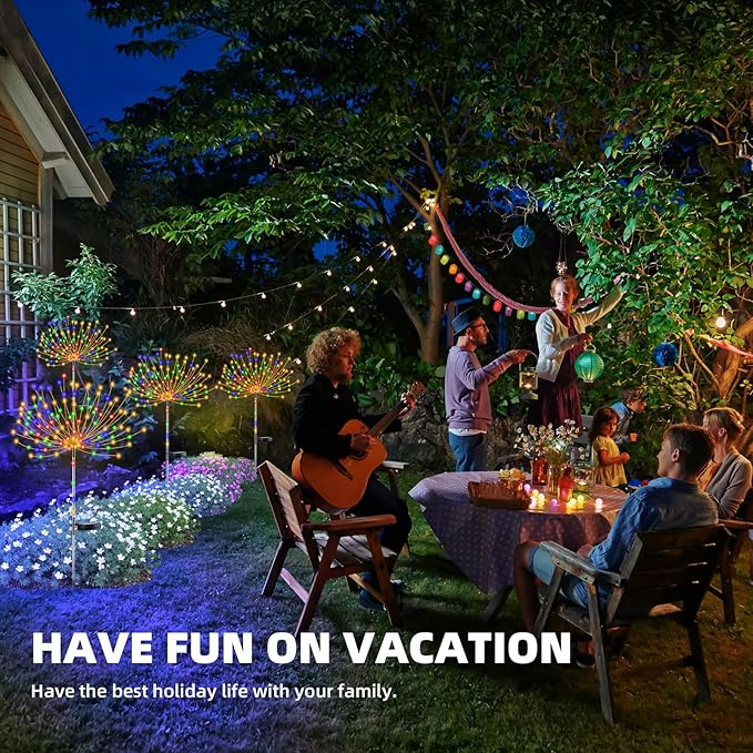 2 PCS Solar Firework Light with Rainbow Tube, 120 LEDs Outdoor Solar Garden Decorative Lights IP65 Waterproof String DIY Landscape Light for Walkway Pathway Backyard Christmas Decoration(Multi-Color)