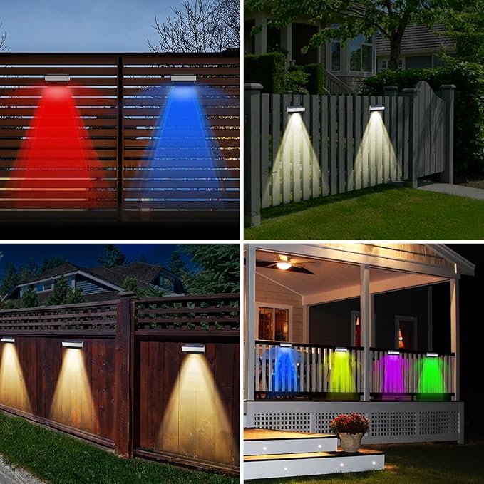 Solar Fence Lights Outdoor 12 Pack, LED Step Lights with 9 Lighting Options, Stainless Steel & IP65 Waterproof, Dusk to Dawn, Solar-Powered Wall Lamps for Outside, Deck, Steps, Patio, Backyard Decor