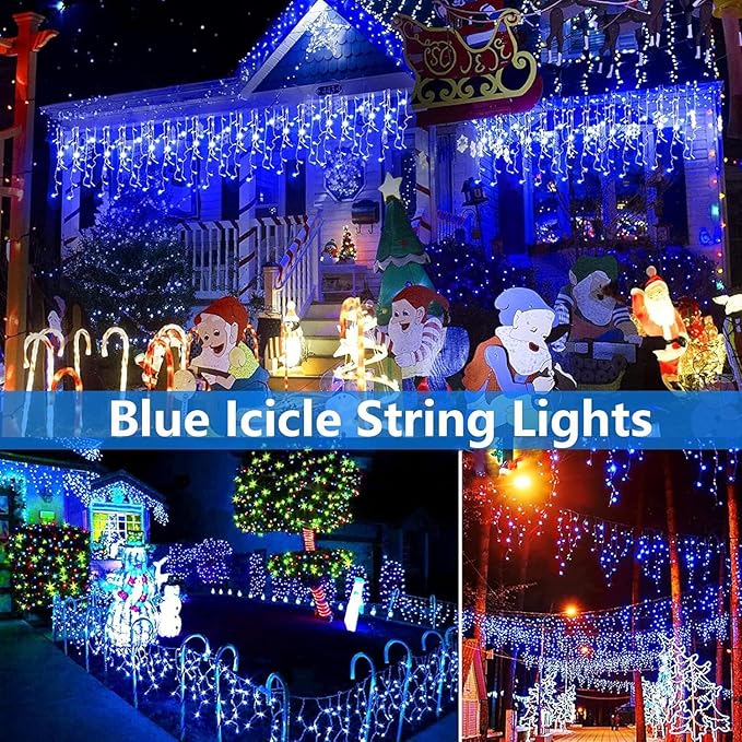 Joomer Christmas Icicle Lights - 19FT Outdoor String Lights Waterproof, 8 Modes Timer Connectable Plug-in String Light for Christmas Party, Eaves, Roofs, Xmas Decorations (Blue)