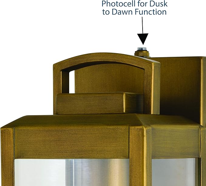 VAXCEL Kinzie Outdoor Porch Light, 5" W x 14.25" H Gold Brass Outdoor Lantern, Modern Dusk to Dawn Wall Light for | Lumora