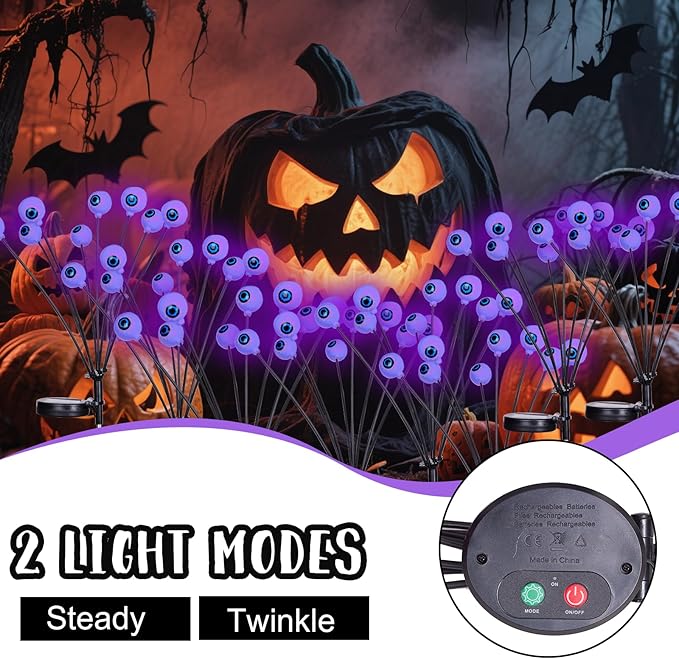 2 Packs 16 LED Halloween Purple Eyeball Decorations Light, Solar Powered Eyeball Waterproof Pathway Lights, Swaying | Lumora