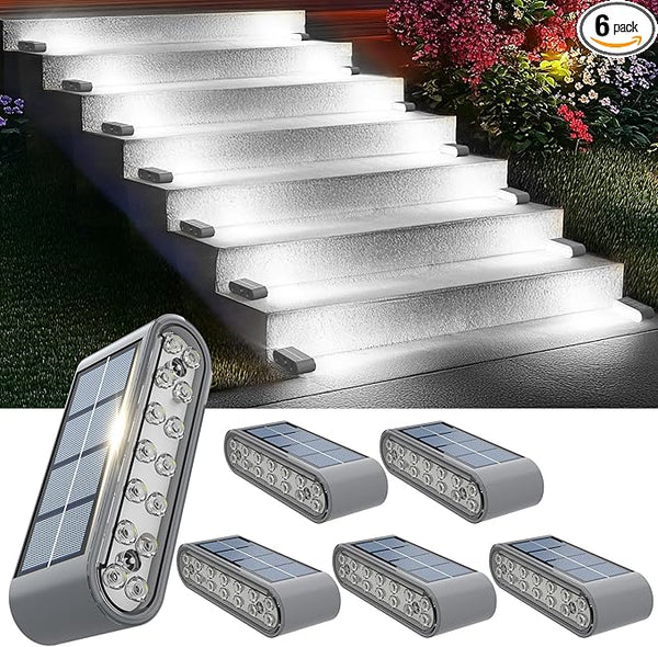 Solar Step Lights for Outside, 6-Pack Stair Light Outdoor Waterproof IP67, 14 LED Cool White Light Solar Powered | Lumora