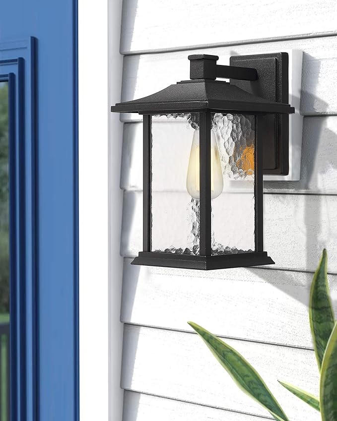 Beionxii Outdoor Light Fixture, 14 inch Dusk to Dawn Exterior Wall Mount Lantern Outside Lights for House Patio, Black Cast Aluminum w/Water Glass - A272W-1PK