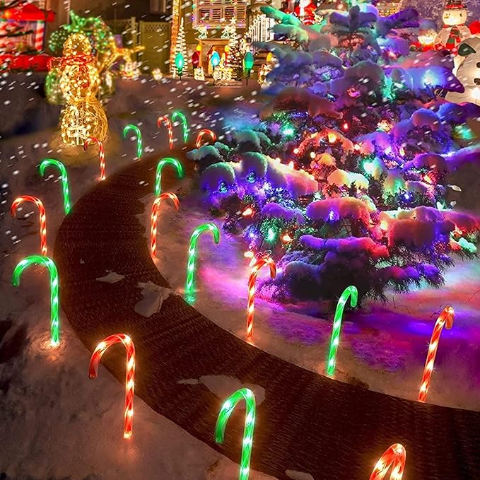 Christmas Candy Cane Pathway Markers Lights, Outdoor Christmas Decorations for Yard Patio Porch Garden Walkway, Candy Cane Christmas Decor with 48 LED, 8 Pack (Red & Green)