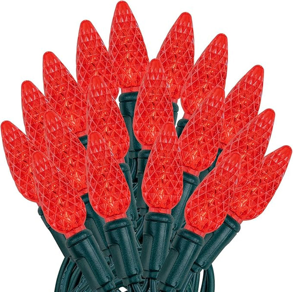Novelty Lights 24FT 70 LED C6 LED Christmas String Lights, Commercial Grade Outdoor Tree Decorations (Red) | Lumora