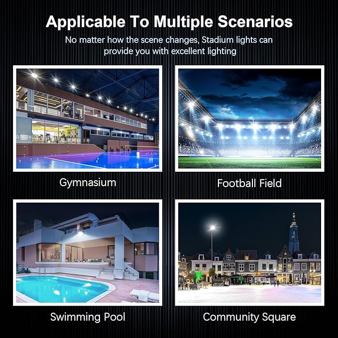 360W Stadium Flood Light Fixture Outdoor LED, 50800 LM 110-270v Commercial Super Bright Parking lot Light 5000k, IP65 Waterproof Exterior Yoke Mount Lighting Security for Arena, Field, Court